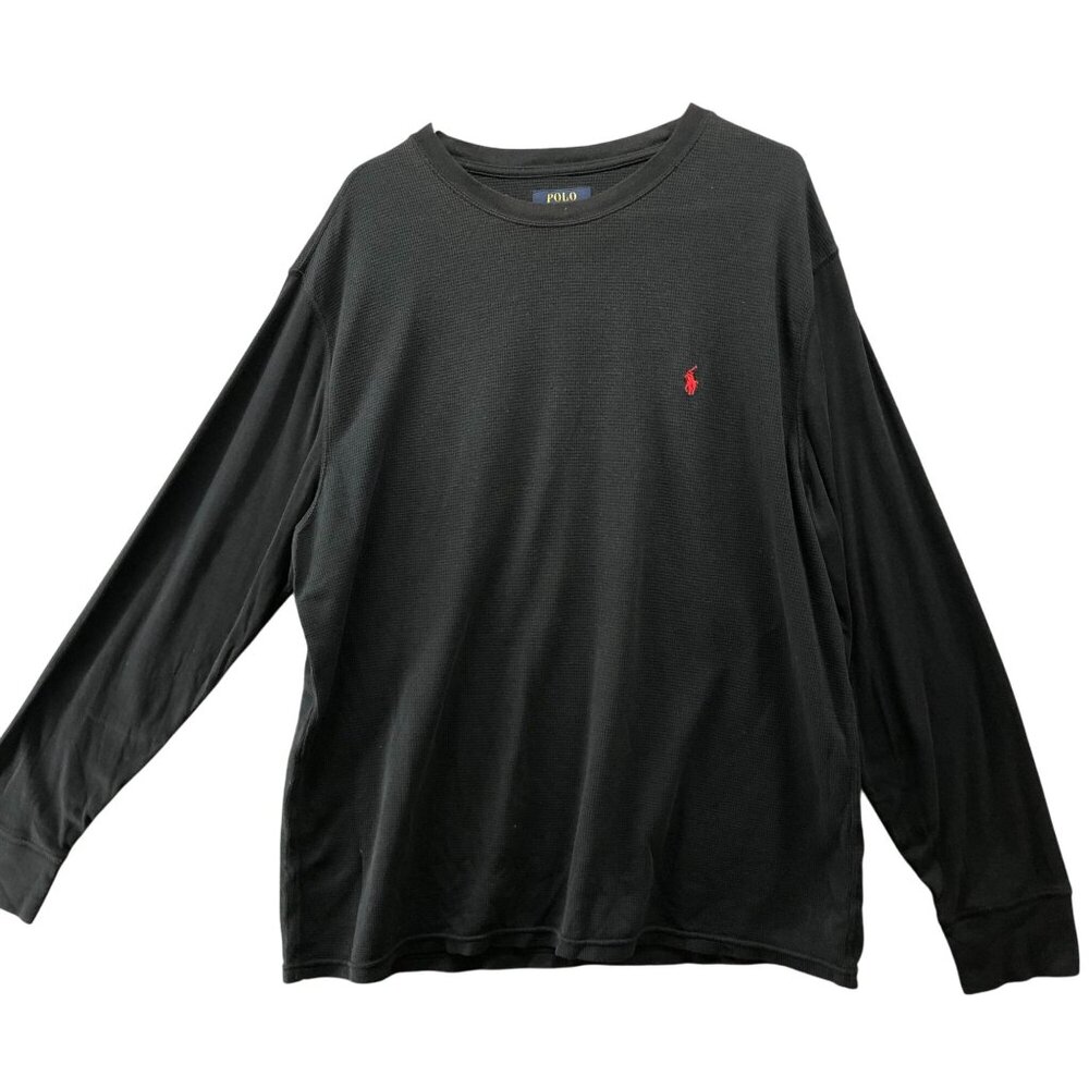 Polo Ralph Lauren Black Waffle Knit Long Sleeve T Shirt Mens 2XL Red Pony